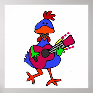 Funny Blue Chicken Spelling Paars Guitar Poster