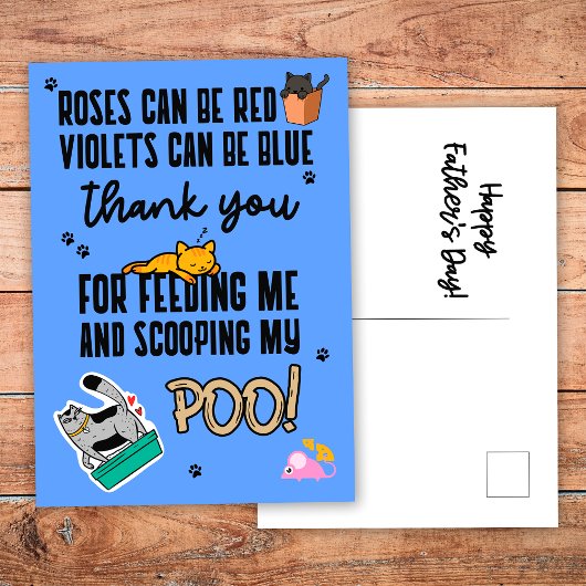 Funny Blue Cute Happy Vaderdag van kat Briefkaart
