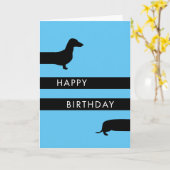 Funny blue Dachshund Happy Birthday Kaart (Gele Bloem)