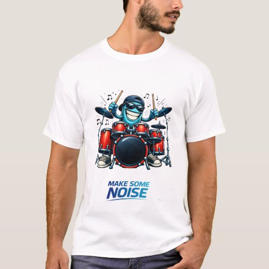 Funny Blue Drummer Character Music Illustration T-shirt (Voorkant)
