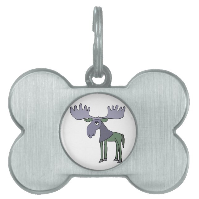 Funny Blue en Green Moose Cartoon Huisdieren Naamplaatje (voorkant)