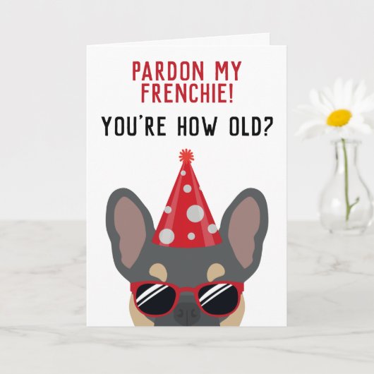 Funny Blue en Tan French Bulldog Birthday Card Kaart (Kleine Plant)