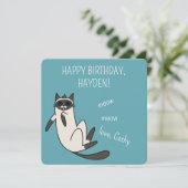 Funny Blue Eyes Siamese Cat Birthday Kaart (Staand voorkant)