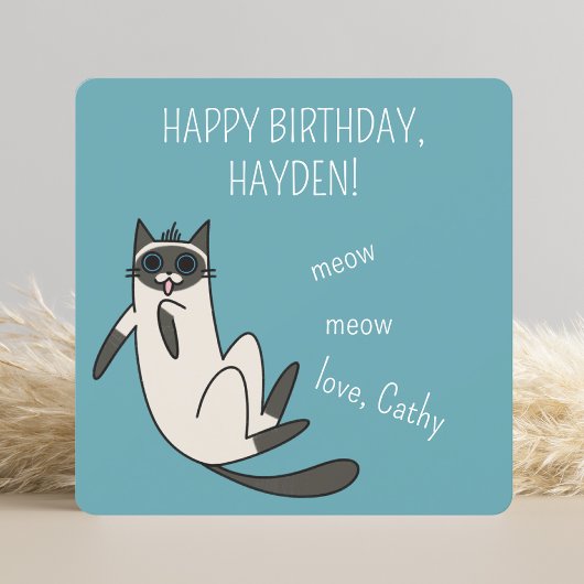 Funny Blue Eyes Siamese Cat Birthday Kaart