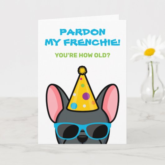 Funny Blue French Bulldog Frenchie Birthday Kaart (Kleine Plant)