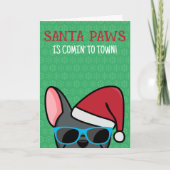 Funny Blue French Bulldog Santa Paws Kerstmis Kaart (Voorkant)
