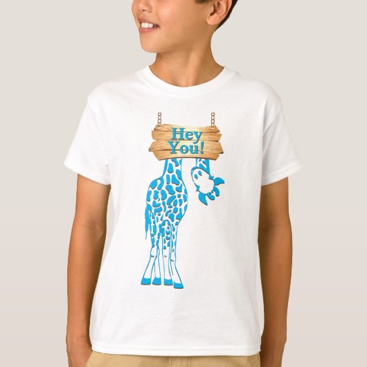 Funny Blue Giraffe Hey je teken T-shirt (Voorkant)