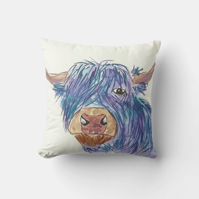 Funny Blue Highland Cow Kussen (Voorkant)