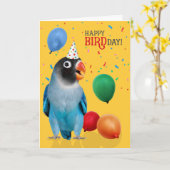 Funny Blue Lovebird Parrot Birthday Kaart (Gele Bloem)