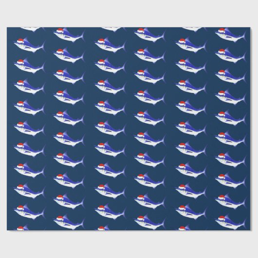 Funny Blue Marlin als kerstman Cadeaupapier (Vlak)