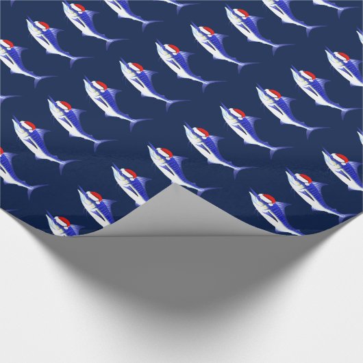 Funny Blue Marlin Santa Claus Cadeaupapier (Hoek)