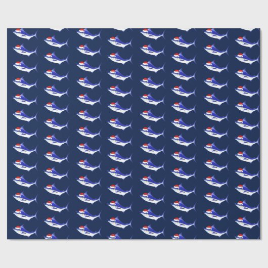 Funny Blue Marlin Santa Claus Cadeaupapier (Vlak)