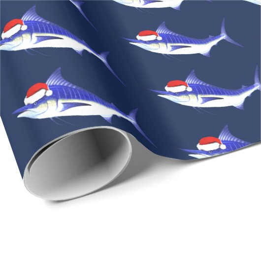 Funny Blue Marlin Santa Claus Cadeaupapier (Rol Hoek)
