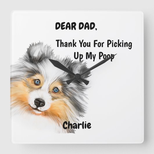 Funny Blue Merle Dog Waterverf Canine Art Vierkante Klok (Voorkant)