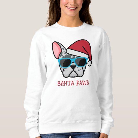 Funny Blue Merle Frenchie Santa Paws Kerstmis Trui (Voorkant)