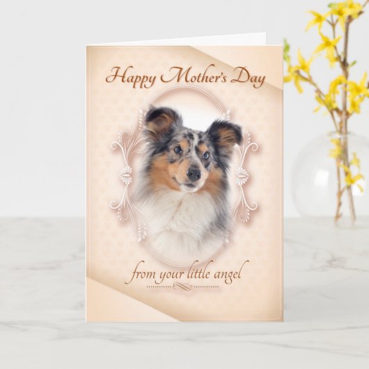 Funny Blue Merle Sheltie Moederdag Kaart (Gele Bloem)