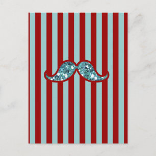 FUNNY BLUE MUSTACHE GLITTER RED STRIPES BRIEFKAART