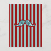 FUNNY BLUE MUSTACHE GLITTER RED STRIPES BRIEFKAART (Voorkant)