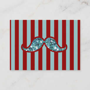 FUNNY BLUE MUSTACHE GLITTER RED STRIPES VISITEKAARTJE