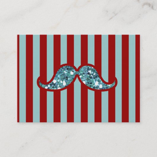 FUNNY BLUE MUSTACHE GLITTER RED STRIPES VISITEKAARTJE (Voorkant)