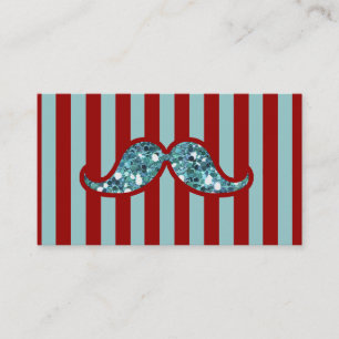 FUNNY BLUE MUSTACHE GLITTER RED STRIPES VISITEKAARTJE