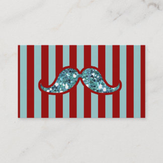 FUNNY BLUE MUSTACHE GLITTER RED STRIPES VISITEKAARTJE