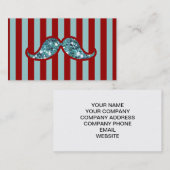FUNNY BLUE MUSTACHE GLITTER RED STRIPES VISITEKAARTJE (Voorkant / Achterkant)