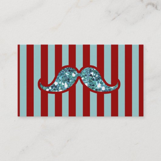 FUNNY BLUE MUSTACHE GLITTER RED STRIPES VISITEKAARTJE (Voorkant)