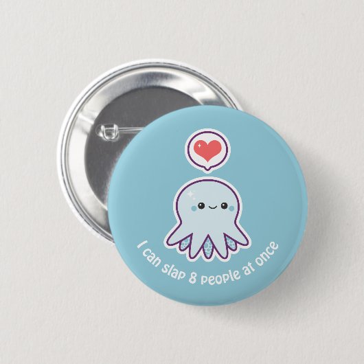 Funny Blue Octopus Ronde Button 5,7 Cm (Voorkant /achterkant)