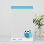 Funny Blue Owl - Gepersonaliseerde schrijfkunst Briefpapier (Staand voorkant)