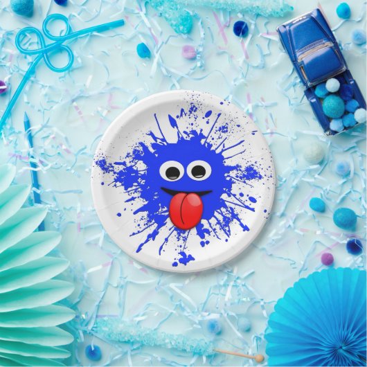 Funny Blue Paint Splat guy Papieren Bordje (Feest)