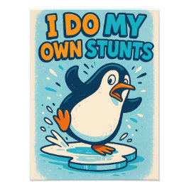 Funny Blue Penguin Ice Skating Quote Design Foto Afdruk
