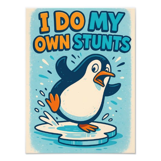 Funny Blue Penguin Ice Skating Quote Design Foto Afdruk (Voorkant)