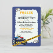 Funny Blue Police Officer Retirement Party Invita Kaart (Staand voorkant)