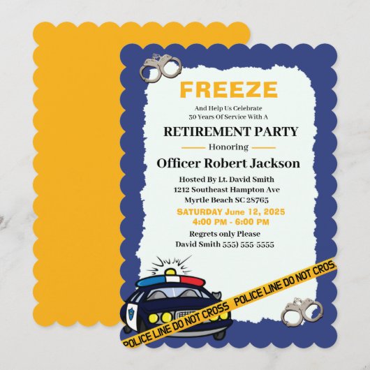 Funny Blue Police Officer Retirement Party Invita Kaart (Voorkant / Achterkant)