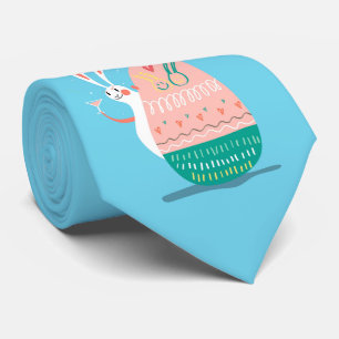 Funny Blue Rabbit Bunny and Easter Egg Stropdas