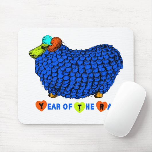 Funny Blue Ram Chinees Jaar Zodiac Mousepad Muismat (Met muis)