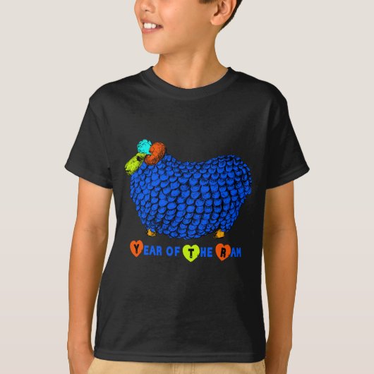 Funny Blue Ram Chinees nieuwjaar Zodiac K Black T- T-shirt (Voorkant)