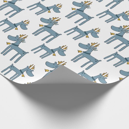 Funny Blue Reindeer Kinder Kerstmis Cadeaupapier (Hoek)