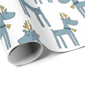 Funny Blue Reindeer Kinder Kerstmis Cadeaupapier (Rol Hoek)