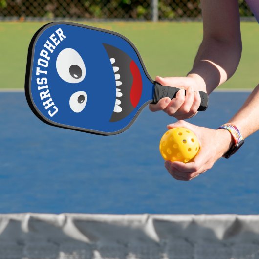 Funny Blue Scary Face Novelty Personated Name Pickleball Paddle (Insitu)