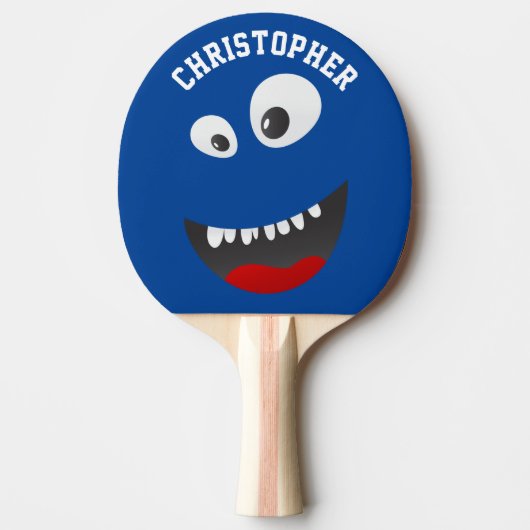 Funny Blue Scary Face Novelty Personated Name Tafeltennisbatje (Voorkant)