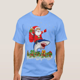 Funny Blue Shark Lover Santa Riding Blue Shark Chr T-shirt