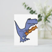 Funny Blue T-rex Dinosaur Eating Bacon Art Briefkaart (Staand voorkant)
