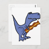 Funny Blue T-rex Dinosaur Eating Bacon Art Briefkaart (Voorkant / Achterkant)