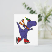 Funny Blue T-Rex Dinosaur Ice Skating Art Briefkaart (Staand voorkant)