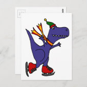 Funny Blue T-Rex Dinosaur Ice Skating Art Briefkaart (Voorkant / Achterkant)