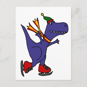 Funny Blue T-Rex Dinosaur Ice Skating Art Briefkaart