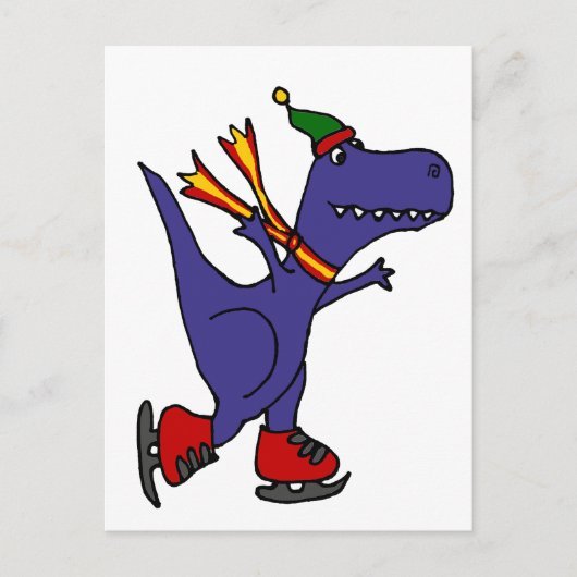 Funny Blue T-Rex Dinosaur Ice Skating Art Briefkaart (Voorkant)