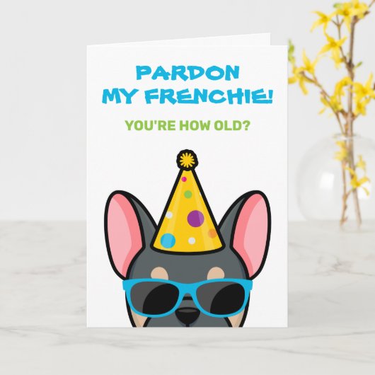 Funny Blue Tan French Bulldog Frenchie Birthday Ca Kaart (Gele Bloem)